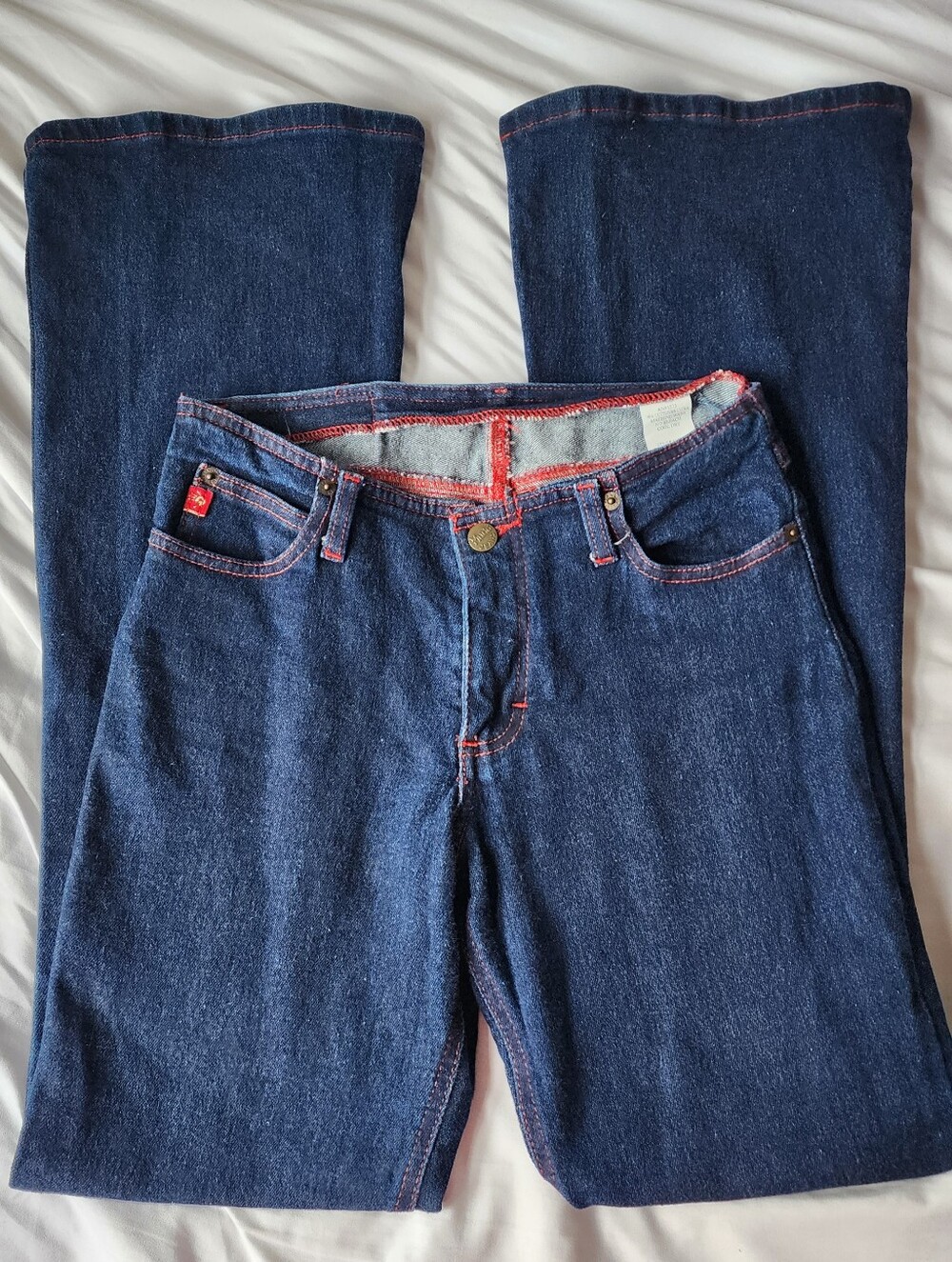 Mudd Y2K Low Rise Boot Cut Dark Blue Jeans Red Contrast Stitching Denim Size 3
